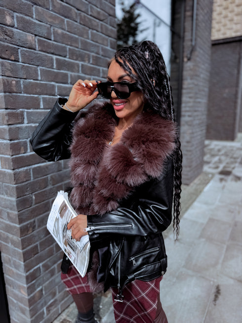 Melna virsjaka ar choco pūku "LUX FUR" FL47